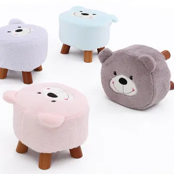 Solid wood Cartoon Creative Fabric Children's tea table stool Household Sofa Shoes stool