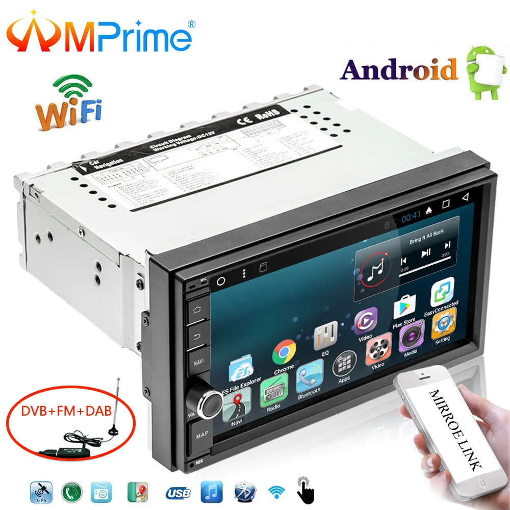 

AMPrime 7" Android Car Multimedia Player 1din GPS Navigation WIFI Touch Screen Car Radio DAB+OBD Bluetooth Mirror Link Autoradio