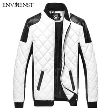 2017 winter men’s zipper design leather Panka Coat men Slim PU Patchwork Warm Jackets High quality men coat black/white M-5XL