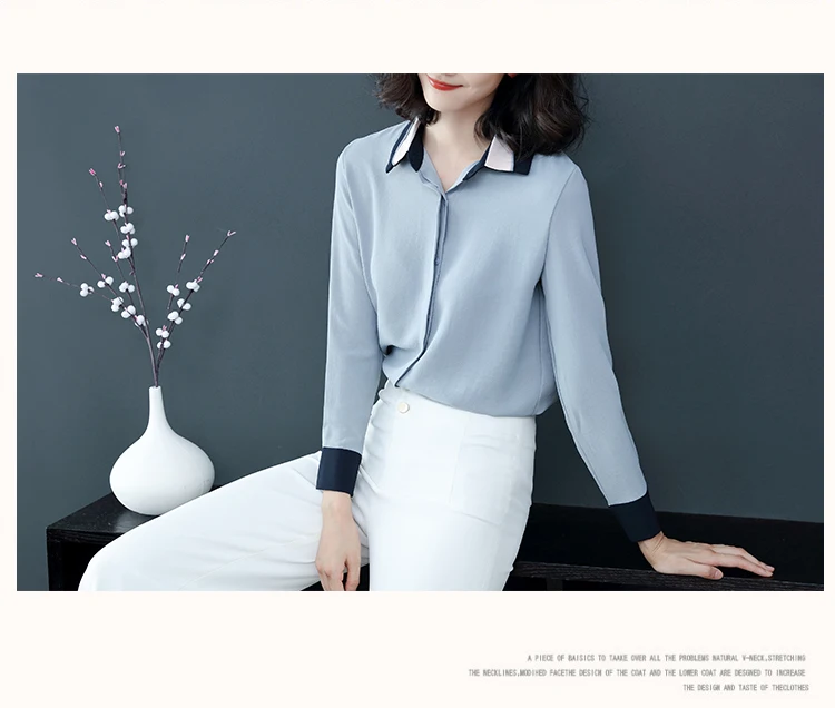 Шифоновая Блузка женская с длинным рукавом Новинка Весна размера плюс OL белая рубашка женские топы и блузки женская одежда 2058 50