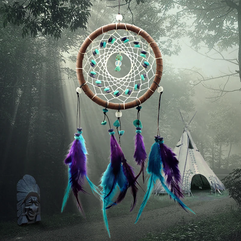 Имитация антикварного "Ловца снов" в подарок, проверяющая сеть Ловца снов с натуральные камни и перья, украшение на стену