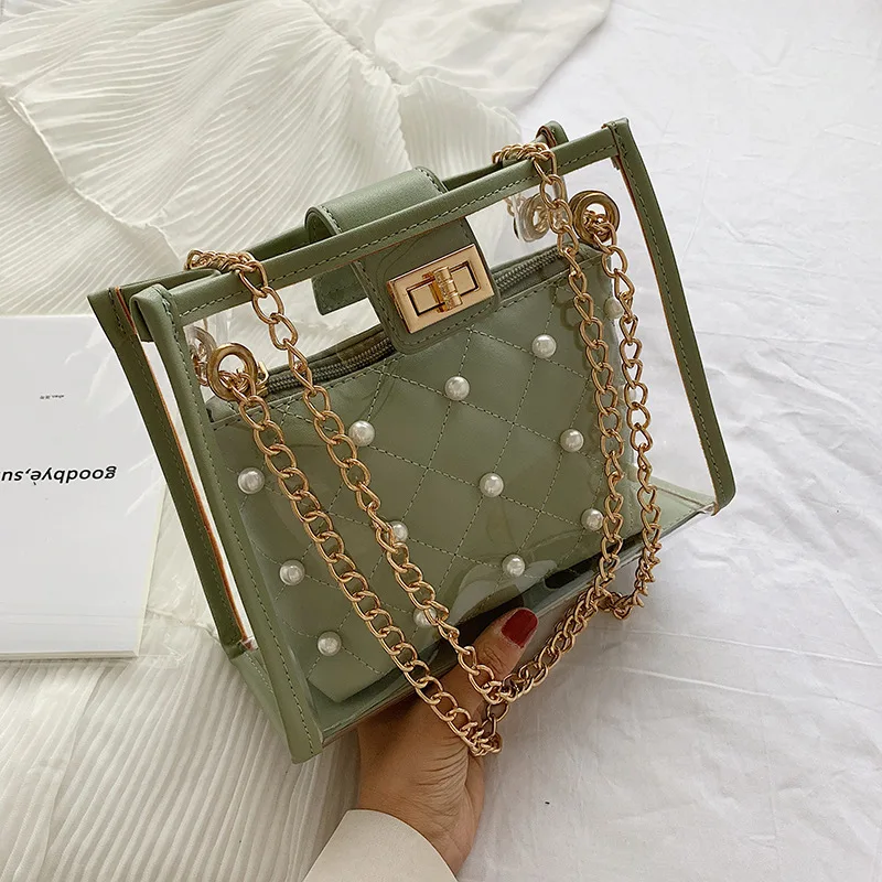 

Summer Transparent Jelly Pearl Crossbody Bags For Women 2019 Quality PVC Luxury Handbag Designer Ladies Beach Clear Shoulder Bag