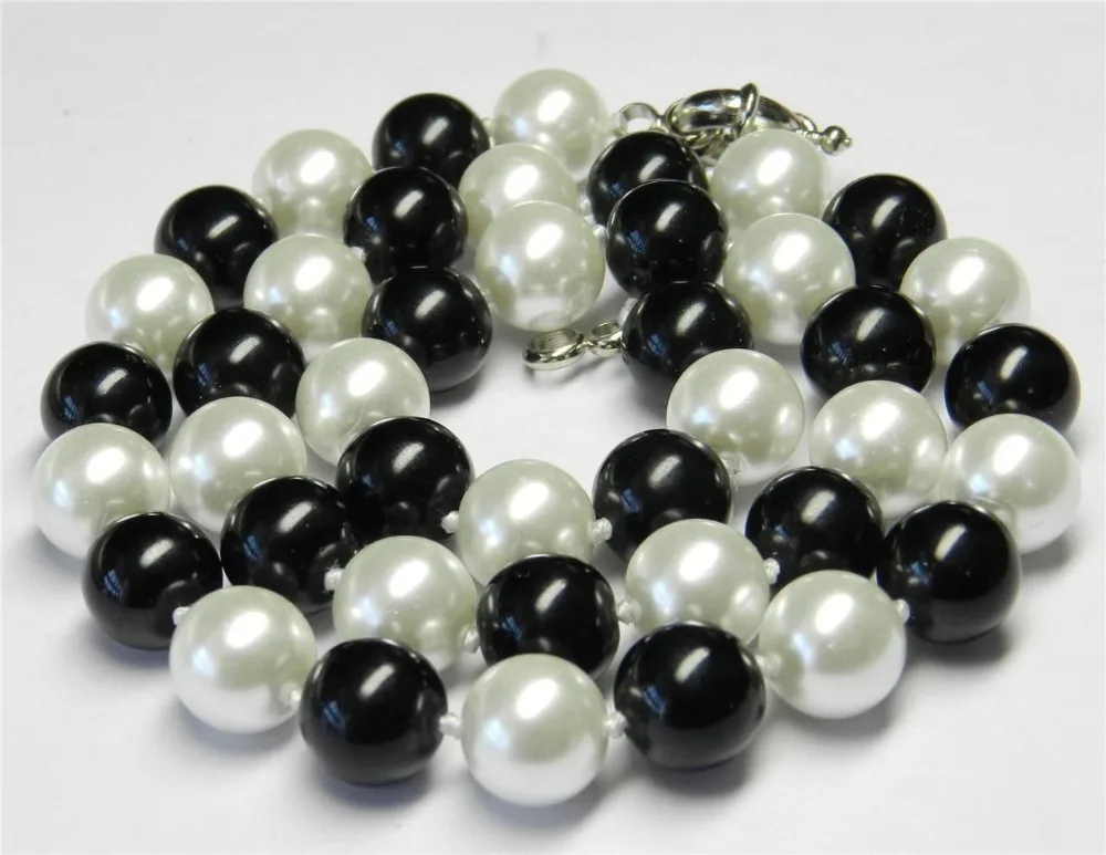 

Real 10mm Black White Sea Shell Pearl Necklace 18'' AAA style Fine Noble real Natural free shipping