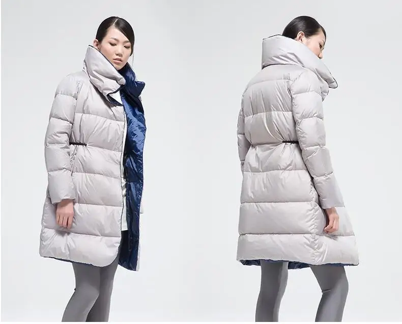 MISUN Girls Winter Jacket 2018 Slim PU Waist Stand Collar Thickening Fabric Wave Cut Patchwork Medium-Long Down Coat MSD-G572