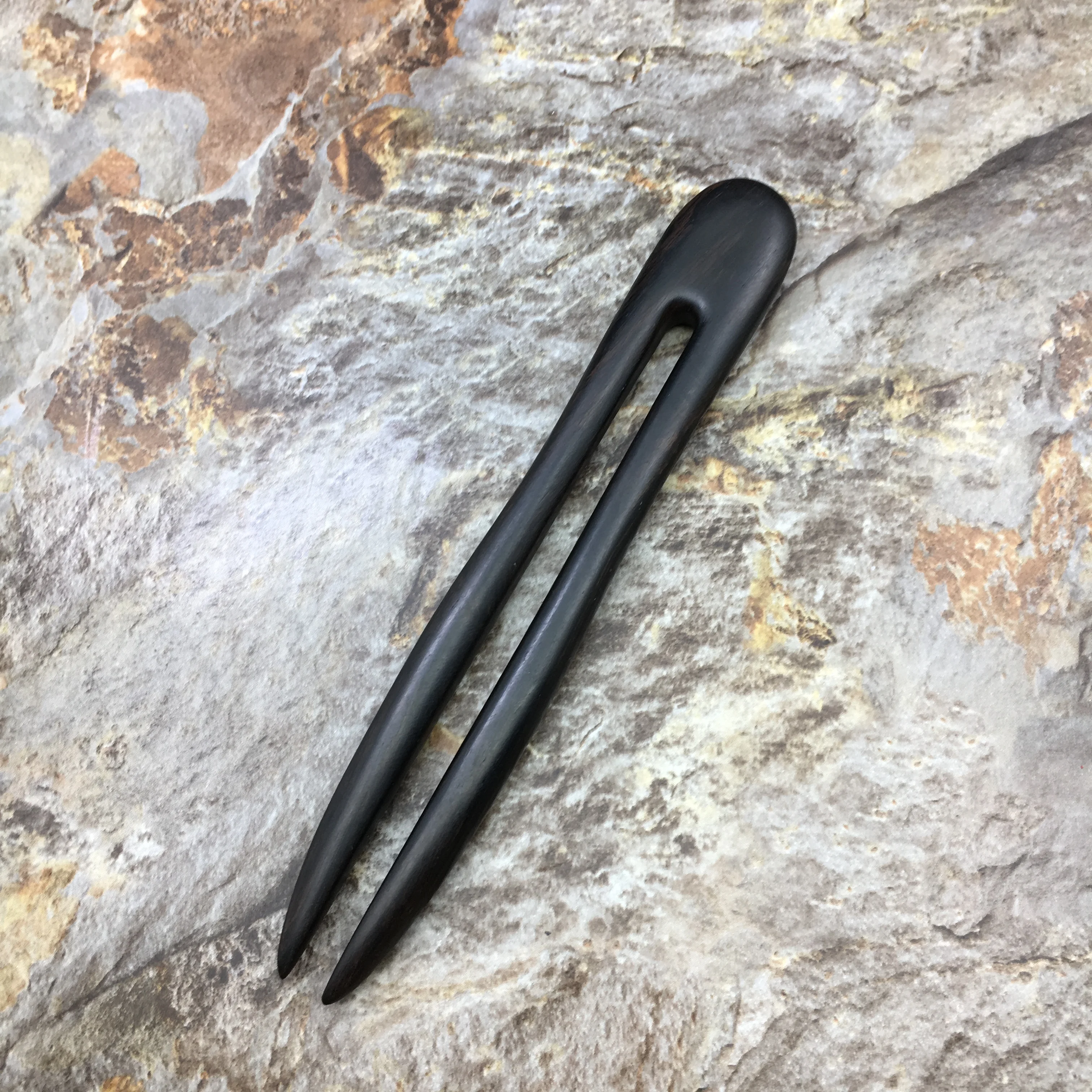 10pc 5 Inches 2 Prong Wooden Hair Stick Carved Ebony Hair Pick Black