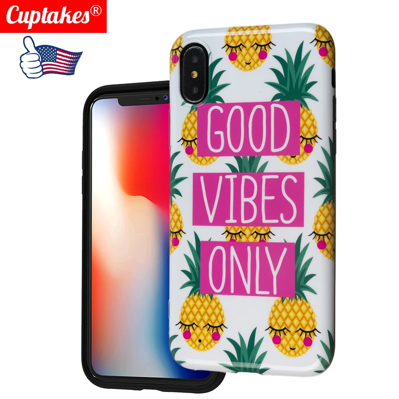 Luxury Brand Glossy IMD Soft Silicone Cute Case for iPhone 7 8 Plus X 10 XS Max XR 6 6S Enjoy summer pineapple Good vibes Only |