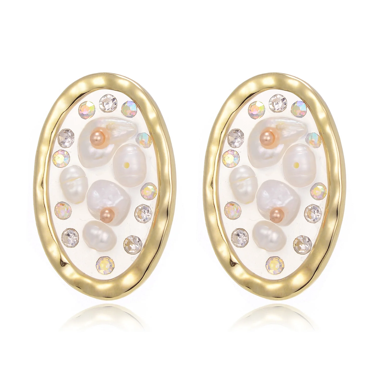 

Round Oval Crystal Pearl Stud Earrings For Women Gold Color Copper Zircon Earring Fashion Party Jewelry pendientes mujer 2019