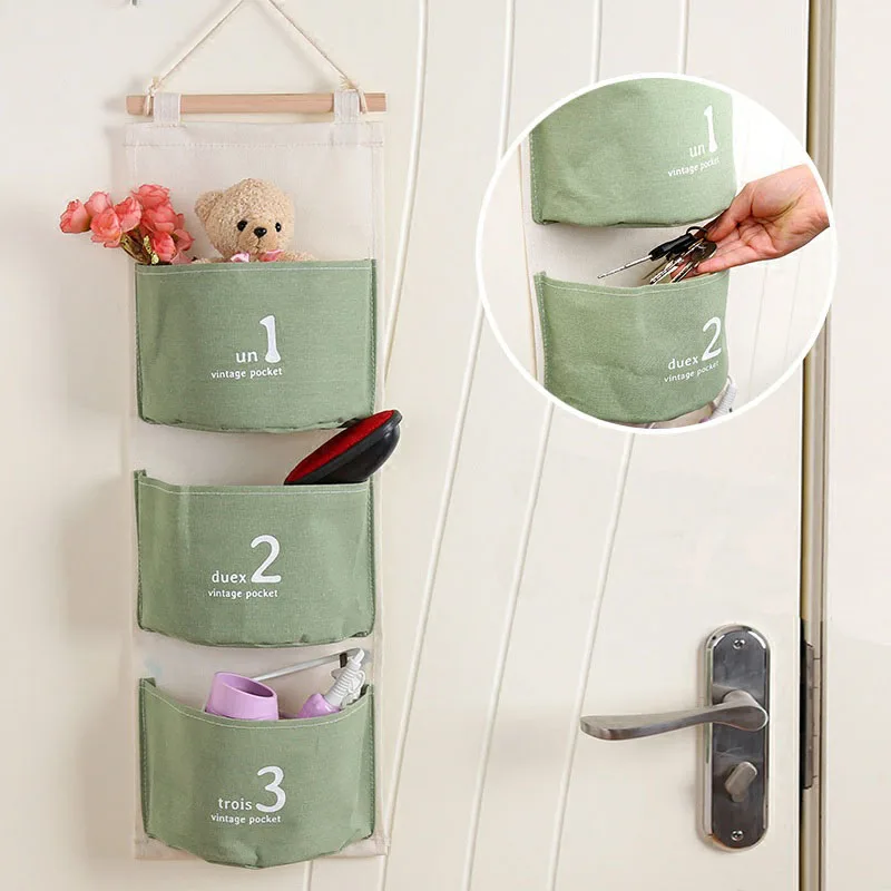 3 جيب القطن النسيج جدار حقيبة تخزين قابلة للحمل منظم النثرية حديقة معلقة للزينة المطبخ الحمام غرفة المعيشة