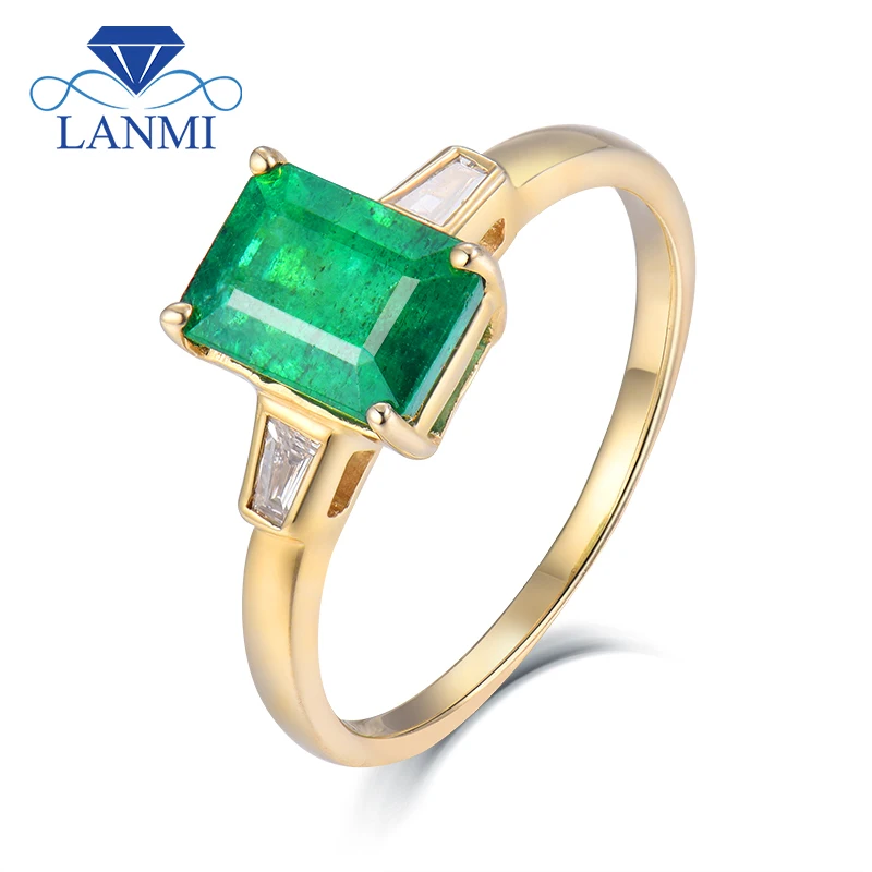 585 Elegantes Long 20mm esmeralda verde anillo de mujer oro 14k GF talla 63 ø20