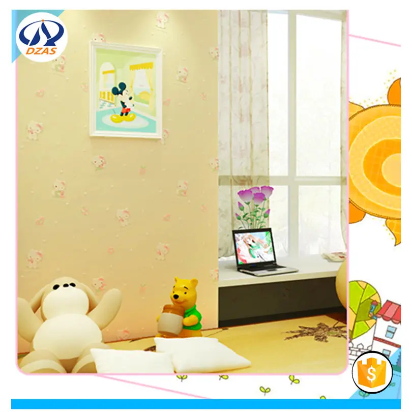 2018 Green cute cartoon cat Non-woven pink girl princess Bedroom Wallpaper08