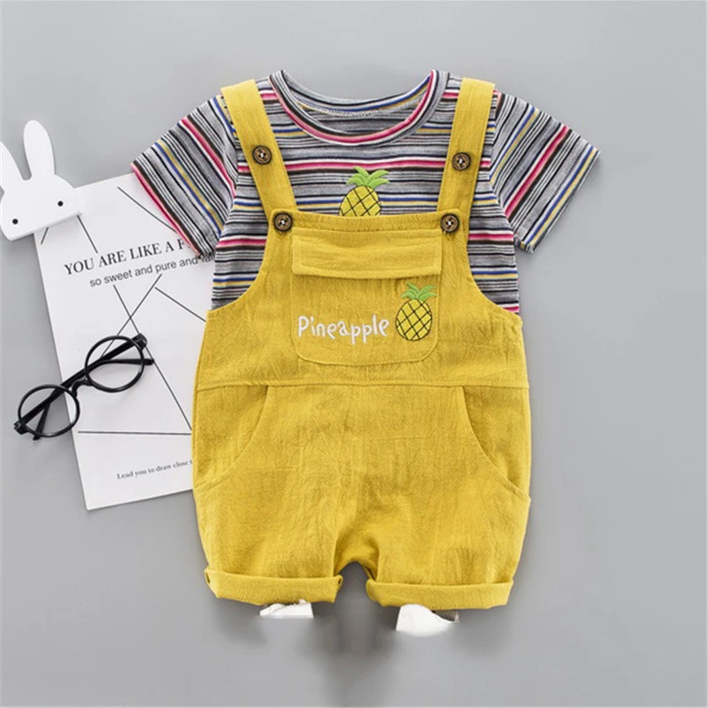 

Baby Boy Clothing Set Summer Short Sleeve T-shirt+strap pants toddler girl clothes Baby Clothing Cotton Cartoon Kids clothes