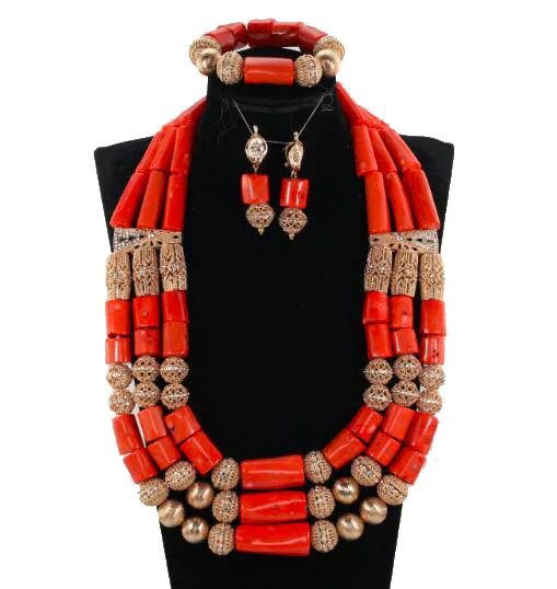 Dubai Gold Accessory Original Coral African Wedding Jewelry Set Nigerian Coral Beads Women Jewelry Set Free Shipping CL3-92