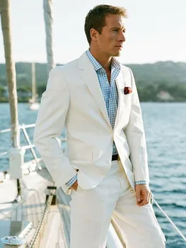 

White Linen Blazer Custom Made Linen Suit ,Sharp Look Tailored Groom Suit Bespoke Mens Linen Suits For Wedding Tuxedos For Men