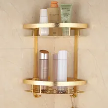 European Gold Space Aluminum Bathroom Shelves Brush Finished Carved Coner/Cosmetic Basket/Storage Holder Bathroom Products