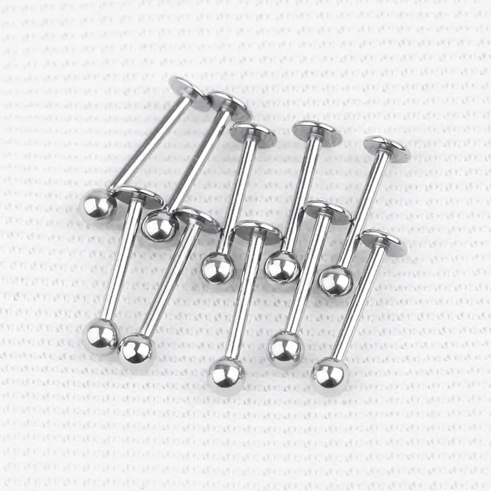 10pcs Punk Ball Labret Lip Chin Ring Bar Piercing Stud Stainless Steel