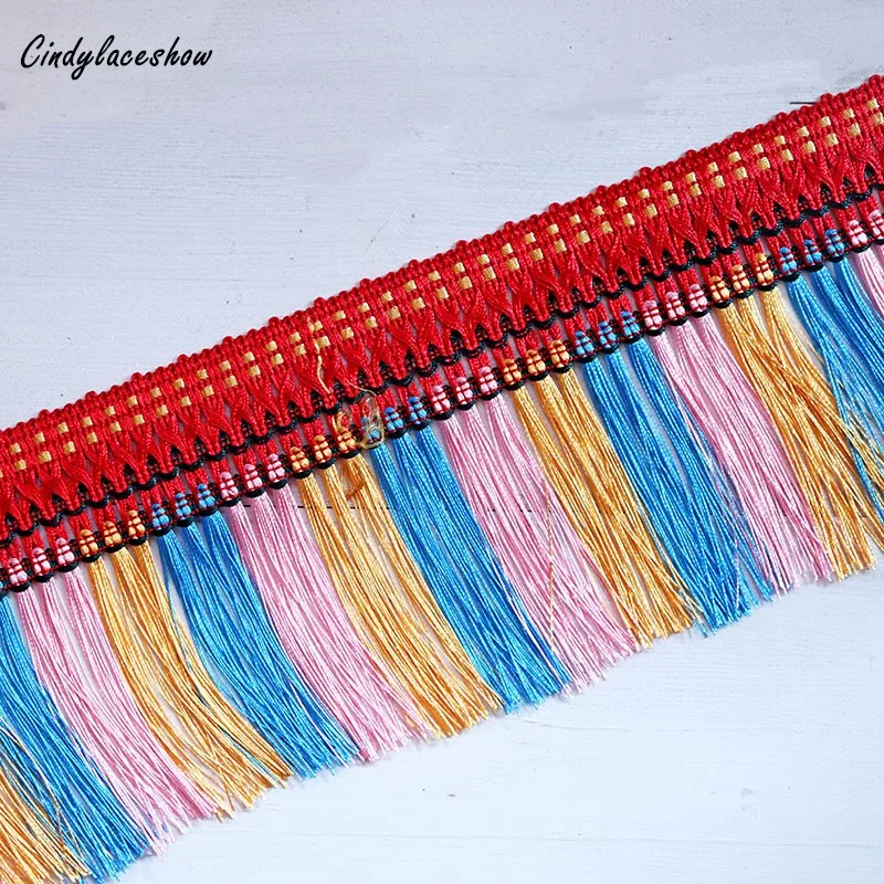 2Meters 14cm Wide Colorful Tassels Fringe Lace Trim Fabric Ribbon