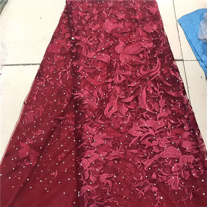 Royal Blue Upscale Style Sequins Lace Fabric beads Embroidered Guipure Net African Wedding Dresses Sewing Mesh Material red | Дом и сад