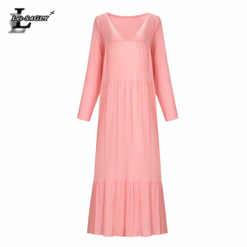 

Lei SAGLY Fashion Women Bohemian Floor-length Vintage Dress Women Long Sleeve Loose Beach Dress Summer Clothes For Women