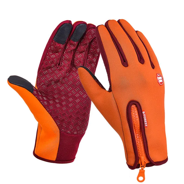 Зимние теплые перчатки для велоспорта водонепроницаемые ветрозащитные велосипедные лыжные перчатки для катания на мотоцикле велосипедные перчатки с пальцами перчатки для экрана для женщин и мужчин - Цвет: Розовый