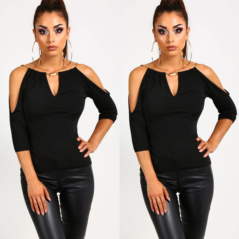 

Fashion Women Loose Summer Casual Off Shoulder Blouse Shirt Tops Black Half Sleeve Hollow Out Blouse Clothes Plus Size S M L XL