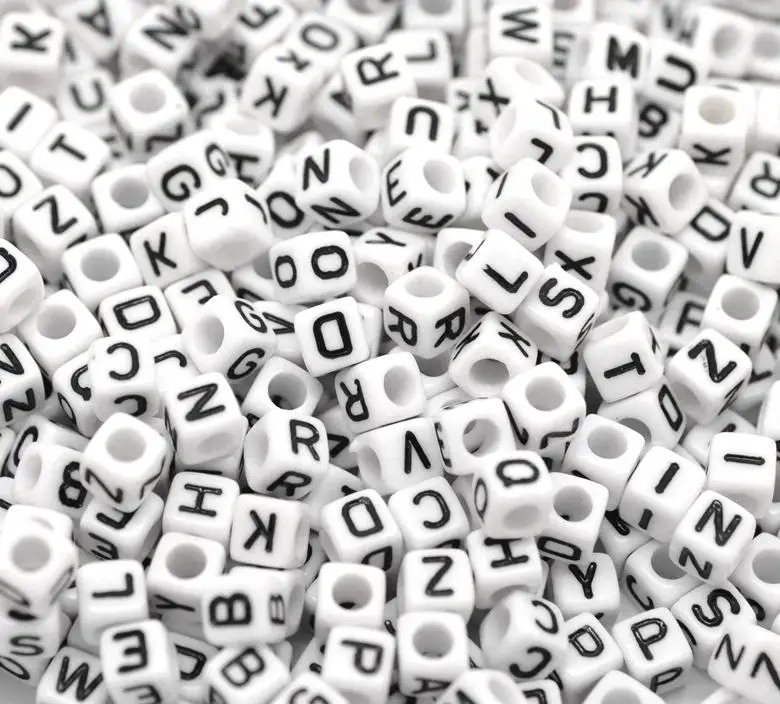 

DoreenBeads Acrylic Spacer Beads Square White Letter Pattern About 6mm( 2/8") x 6mm( 2/8"), Hole: Approx 3.4mm, 30 PCs