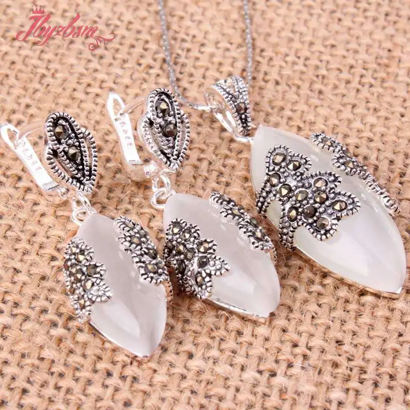 Marquise Cat Eyes Stone Beads,Tibetan Silver 10x22mm Earrings 14x30mm Pendant Fashion Style,Wholesale Free Shippig