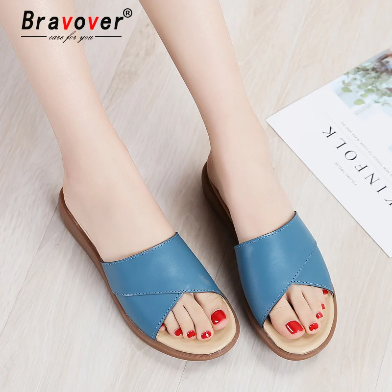 

New Arrivals Women Slippers Summer Flat Non-slip Comfortable Slippers Fashion Genuine Leather Women Casual Flip Flops 6 Color