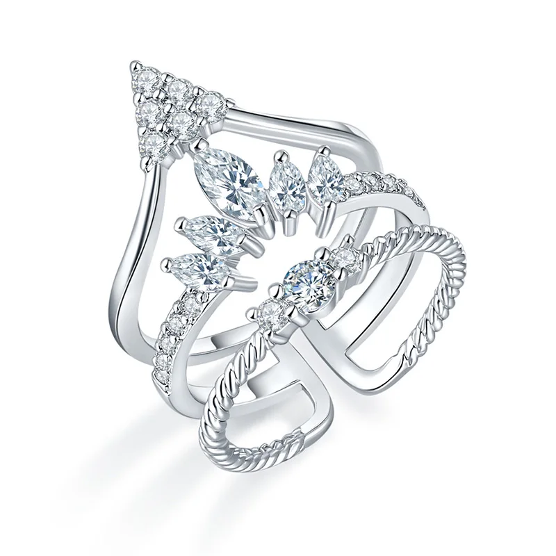 New Fashion Personality Creative Crown Zircon Exaggerated Rings Wedding Party Charm Fashion Trends Jewelry Festival Gifts