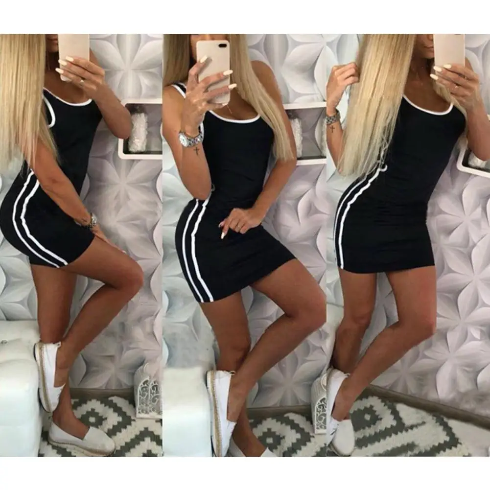 Женское платье на бретельках Yfashion летнее Повседневное с полосками и прострочкой