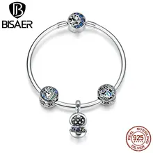 BISAER 925 пробы Серебряный Голубой океан тропическая рыба Луна Звезда женские браслеты ювелирные изделия из стерлингового серебра ECB813