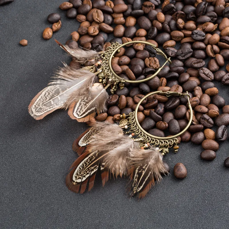 2017 Винтаж Перо Серьги для Для женщин букле d'oreille Femme модные длинные Brinco