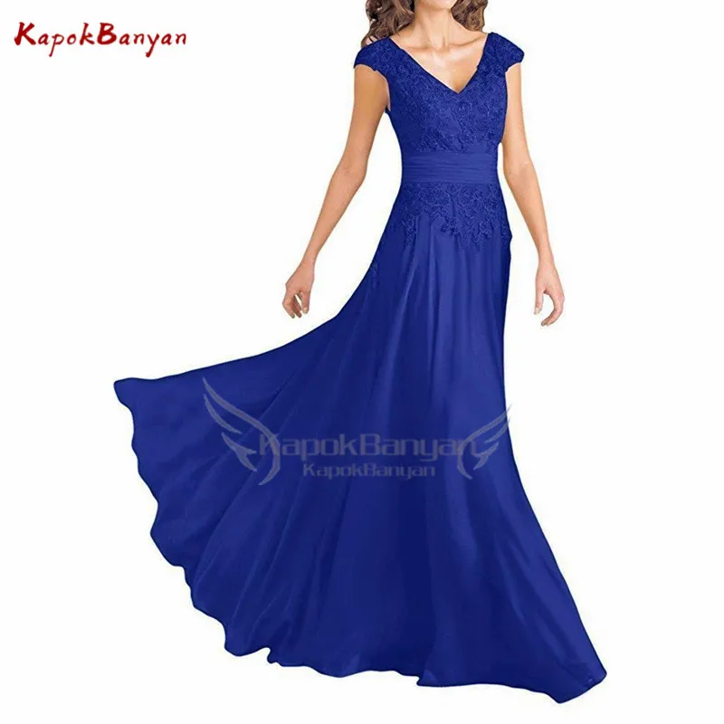Платье для матери невесты с аппликацией на шнуровке шифоновое платье без рукавов с открытой спиной Длинные платья для мамы жениха - Цвет: Royal Blue