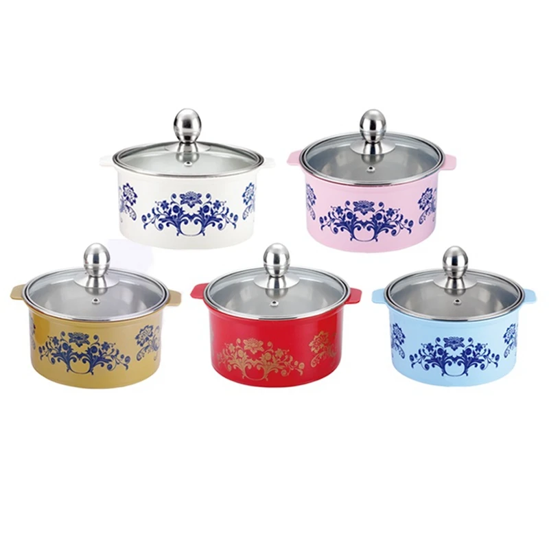 

1.3L Stainless Steel Mini Hotpot Multi-purpose Soup Pot Cooking Pot With Plastic Cover Kitchen Cookware For Induction Cooker