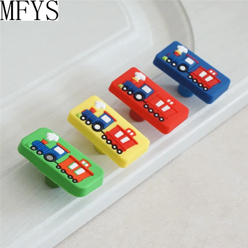 Kids Dresser Knob Drawer Pulls Handles Train Car Red Blue Green