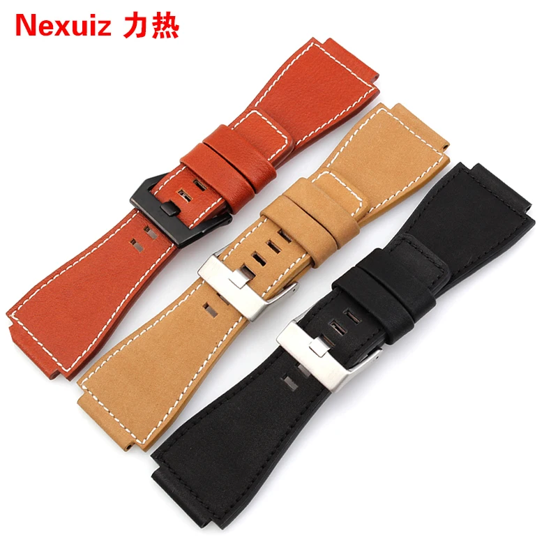 Convex mouth leather strap to replace Bell Ross watchbands Male BR01 34*24mm black red brown High-quality Durable bracelet