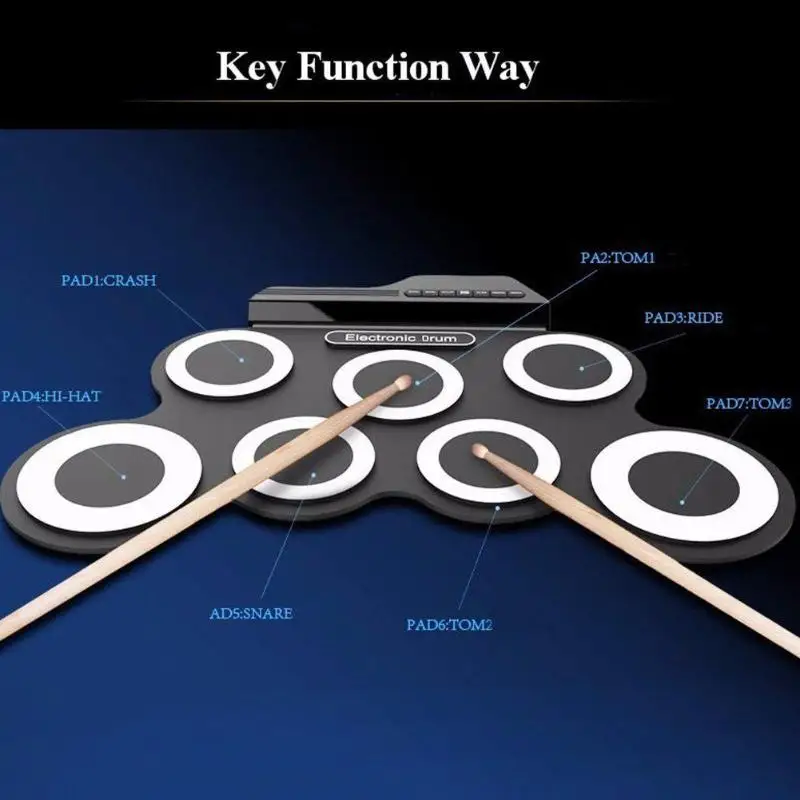Ручной рулон электронный барабан + наушники USB Силиконовый Аналоговый барабан цифровой Коврик Комплект музыкальная практика музыкальный