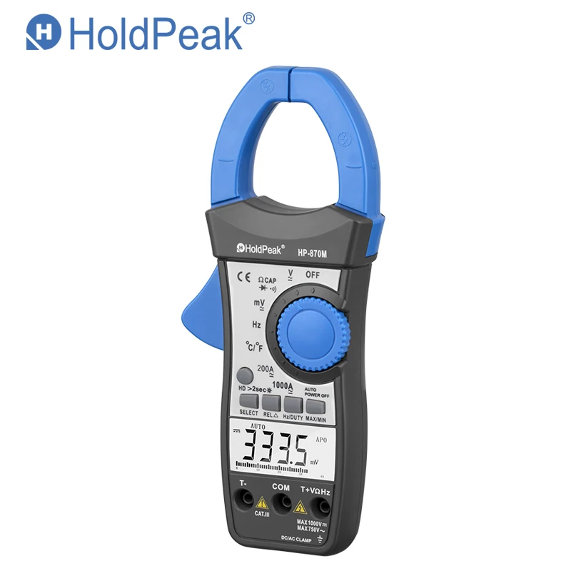 

Holdpeak HP-870M Non Contact Digital Clamp Meter DC AC Voltage Current Resistance Back Light & Data Hold Multimeter Diode Tester