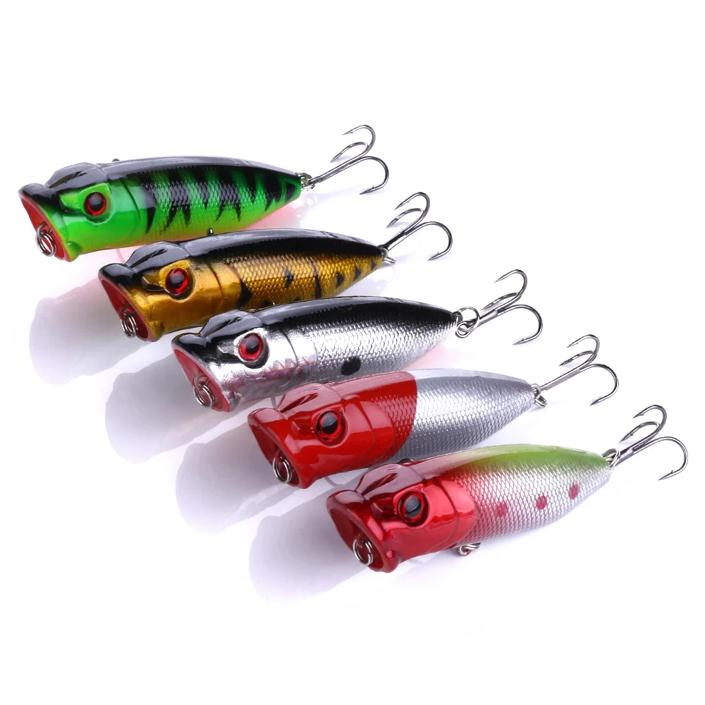 HENGJIA 100pcs top water hard plastic popper fishing lures wobble pike