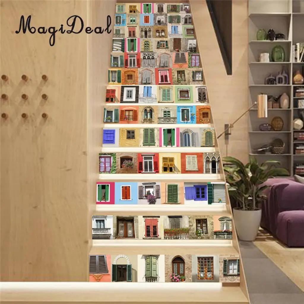 13Pcs 3D DIY Tile Stairs Stickers Removable Waterproof Wallpaper Stickers Self-adhesive Stair Riser for Stairway or Home Decor