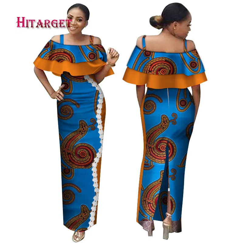 Модные африканские платья для женщин Bazin Riche сексуальные кружевные длинные платья с вырезом лодочкой Анкара африканские платья с принтом WY3170