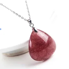 Натуральный Красный лед клубника кварц женщина драгоценный камень 30x26x12 мм Кулон Капли Воды клубника кварцевые цепочки и ожерелья Прямая AAAAA