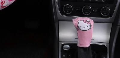 Мультфильм hello kitty Автомобильные подголовники подушки поясничная Подушка ремень безопасности авто чехол на руль Подарочный аксессуар для автомобиля для женщин и девочек - Цвет: Pink Gear cover