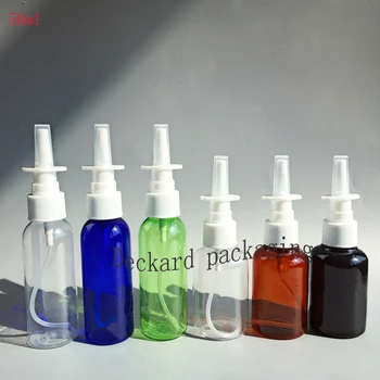 

100pcs/lot 50ml multicolor Spray Bottle with Nasal Sprayer Clear Mist Medicine Liquid Containers 50ml Plastic Empty Bottles