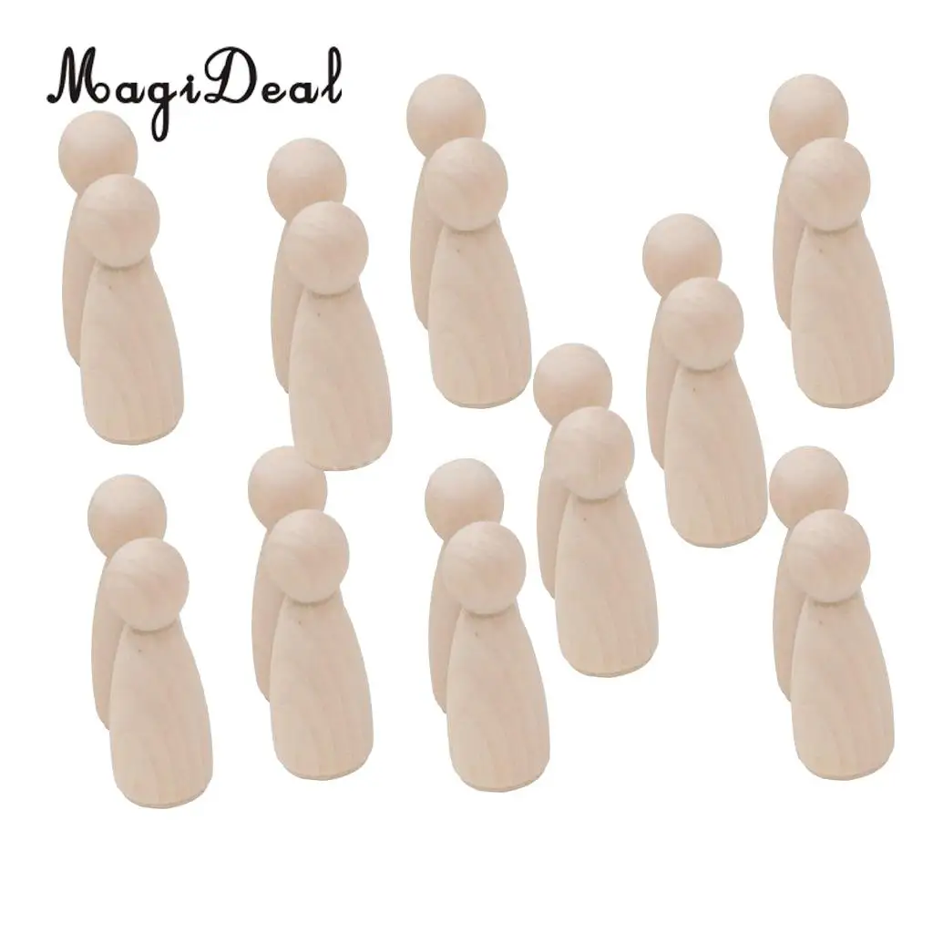 40pcs Solid Hard Wood People Natural Unfinished Wooden Family Wood Peg Dolls Male Female DIY Wedding Cake Toppers 35mm 