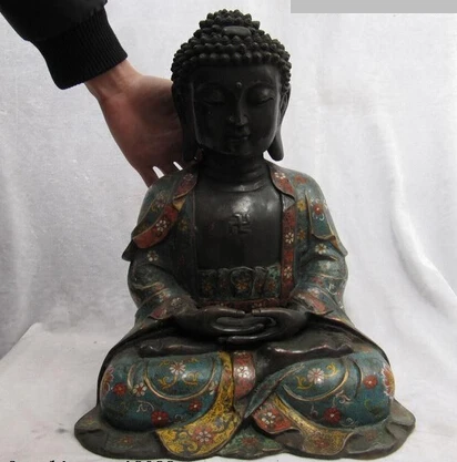 

RHS0249 17 INCH Tibet Fane Bronze cloisonne Amitayus Amitabha Tathagata Buddha Statue