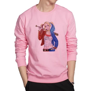 

Famous star Harley Quinn hoodies Pink color cool streetwear hip hop fashion sweatshirt popular lovely Harley Quinn hoodie men