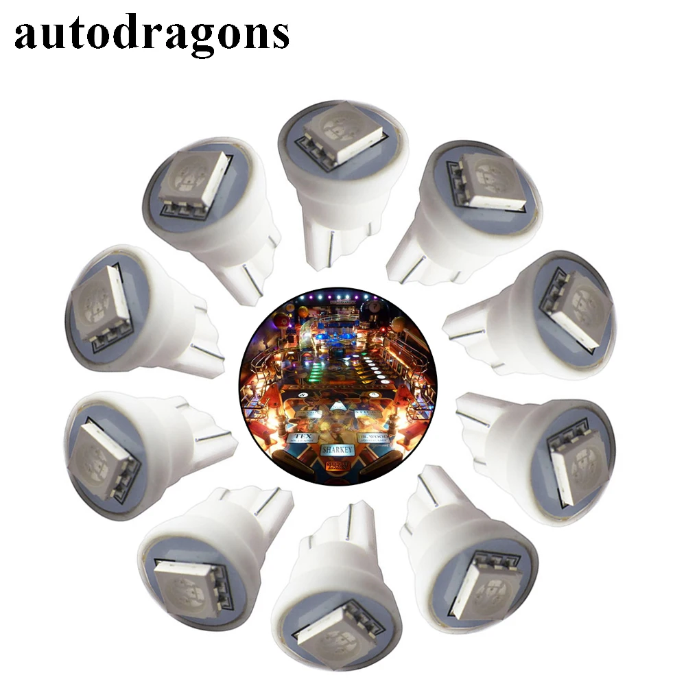 Autodragons 100 шт. T10 194#555 пинбол светодиодные огни 6,3 В AC не ореолов 6000 К белый Флиппер пинбол светодиод для Bally пинбол