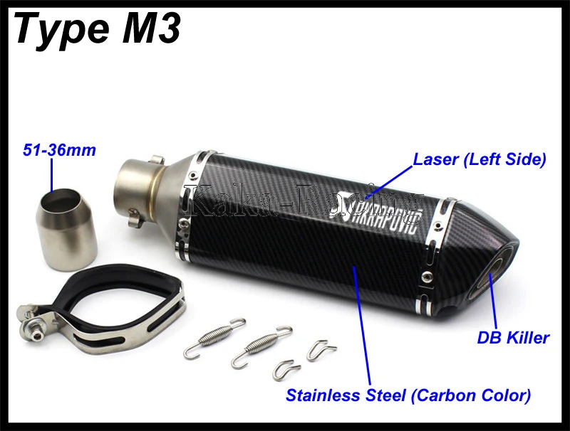 На входе 51 мм Универсальный мото rcycle глушитель труба правая и левая сторона Akrapovic выхлоп углеродный цвет moto rbike Escape moto - Цвет: Type M3