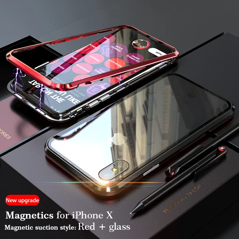 Magnetic Adsorption Case For Iphone X 8 7 Plus Clear Tempered Glass + Built-in Magnet Case For Iphone 10 Metal Ultra Cover Back  (27)