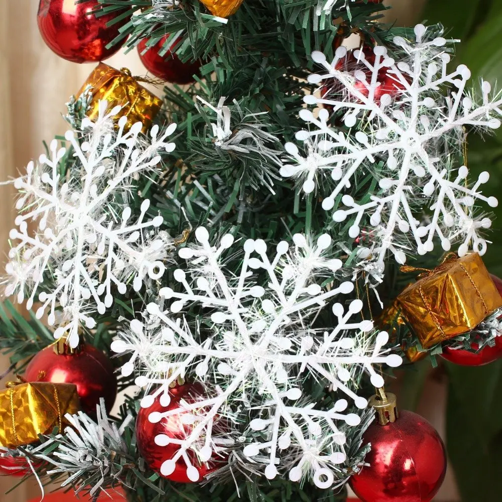 

36pcs White Sparkling Snowflakes String & Sticker Window Clings Decal Christmas Decoration Hanging Xmas Ornaments